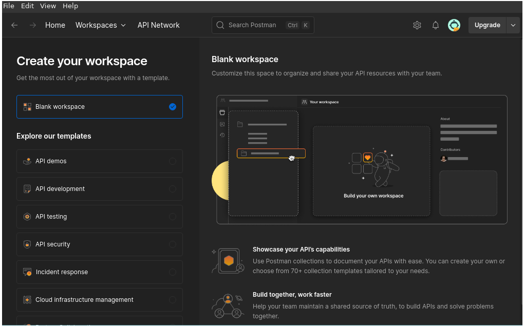 Tela inicial do Postman