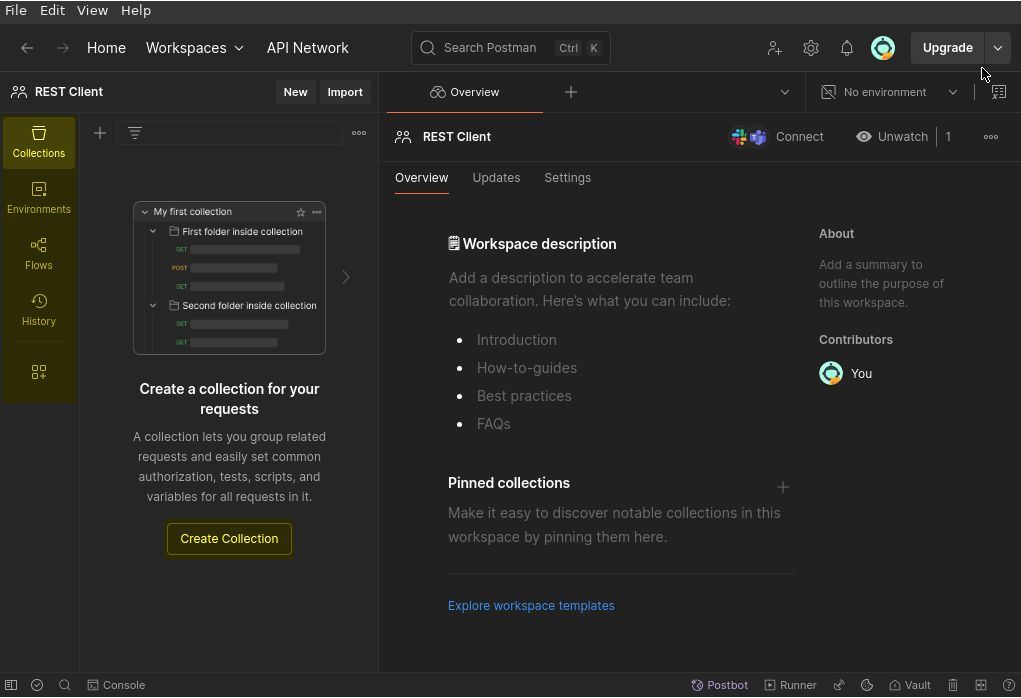 Tela inicial do Postman