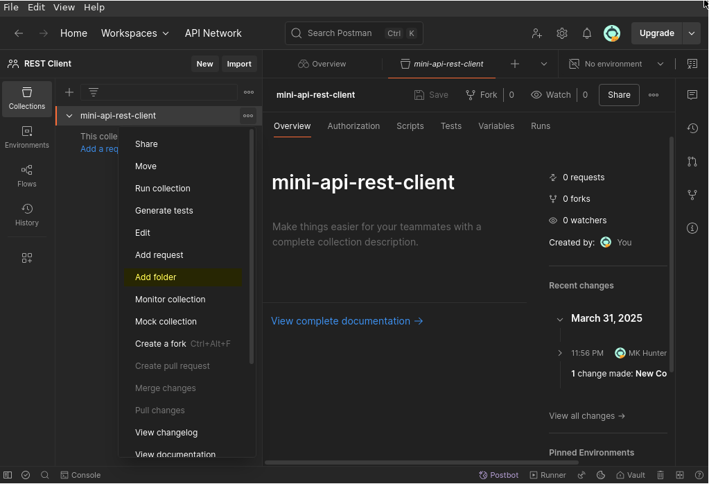 Tela inicial do Postman